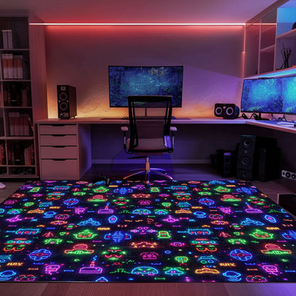 Dive into Gaming Nostalgia with Dark and Neon 80s Arcade NES Game 8bit Area Rug for Your Home, Arcade Decor, Gift for Gamers, Video Game Lovers G330