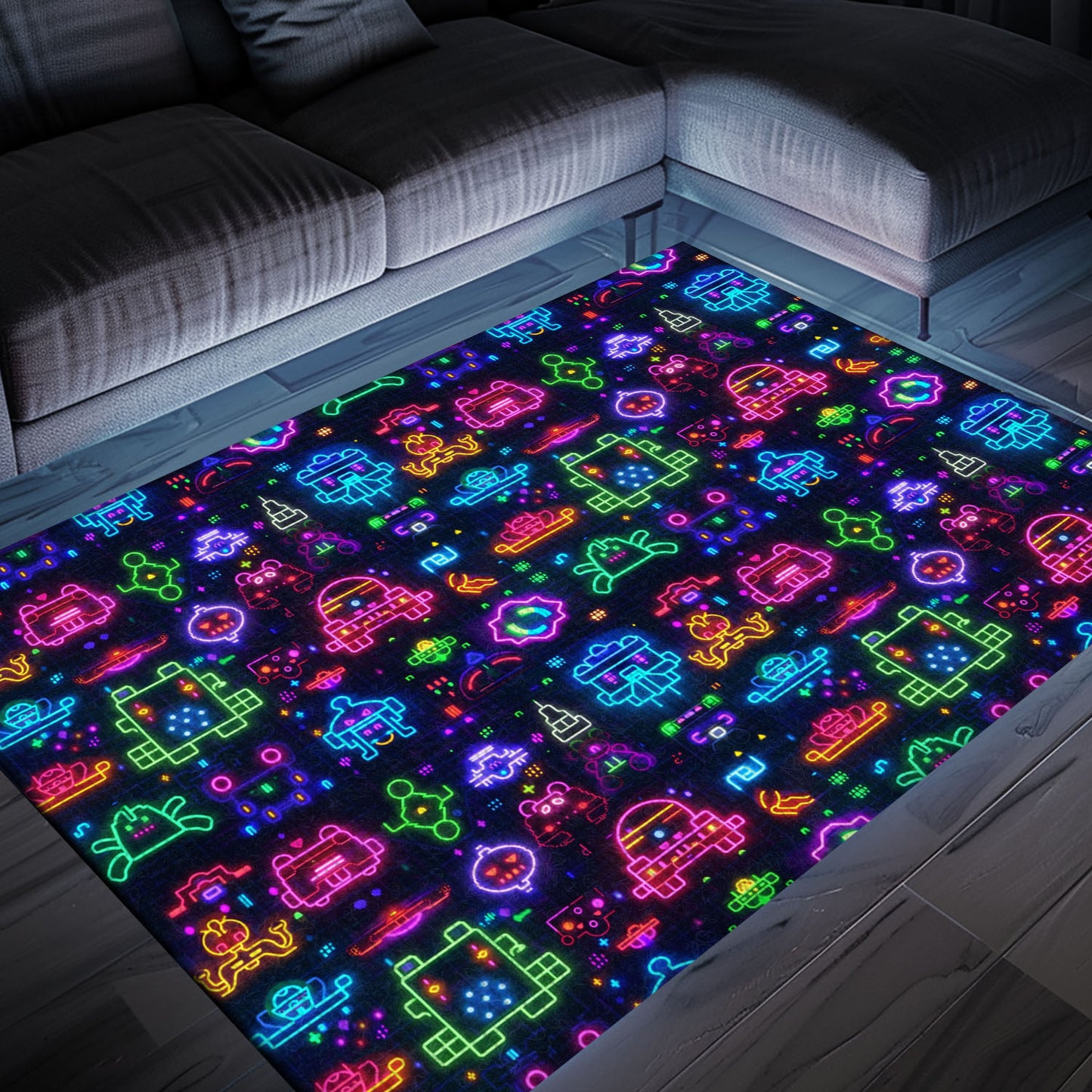 Revitalize Your Living Room with the Classic Dark and Neon 80s Arcade NES Game 8bit Area Rug, Arcade Decor, Gift for Gamers, Video Game Lovers G329