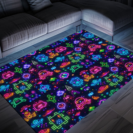 Revitalize Your Living Room with the Classic Dark and Neon 80s Arcade NES Game 8bit Area Rug, Arcade Decor, Gift for Gamers, Video Game Lovers G329