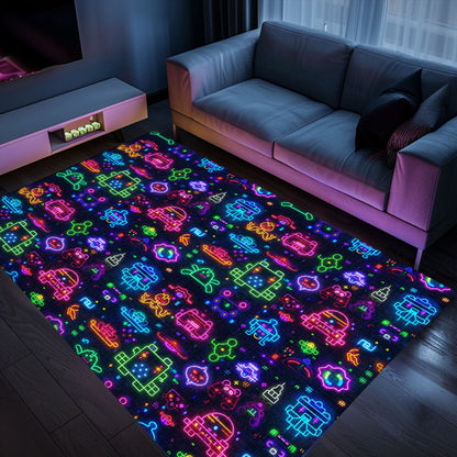 Revitalize Your Living Room with the Classic Dark and Neon 80s Arcade NES Game 8bit Area Rug, Arcade Decor, Gift for Gamers, Video Game Lovers G329