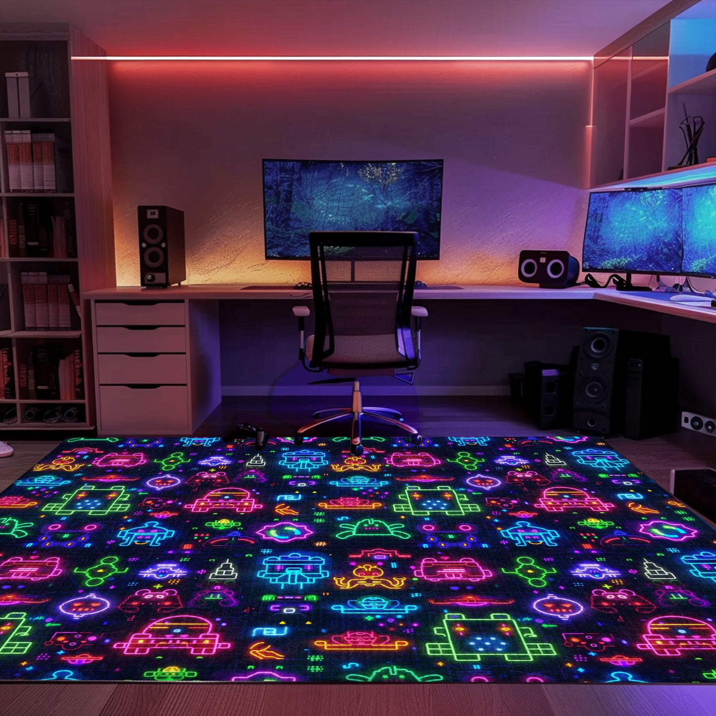 Revitalize Your Living Room with the Classic Dark and Neon 80s Arcade NES Game 8bit Area Rug, Arcade Decor, Gift for Gamers, Video Game Lovers G329