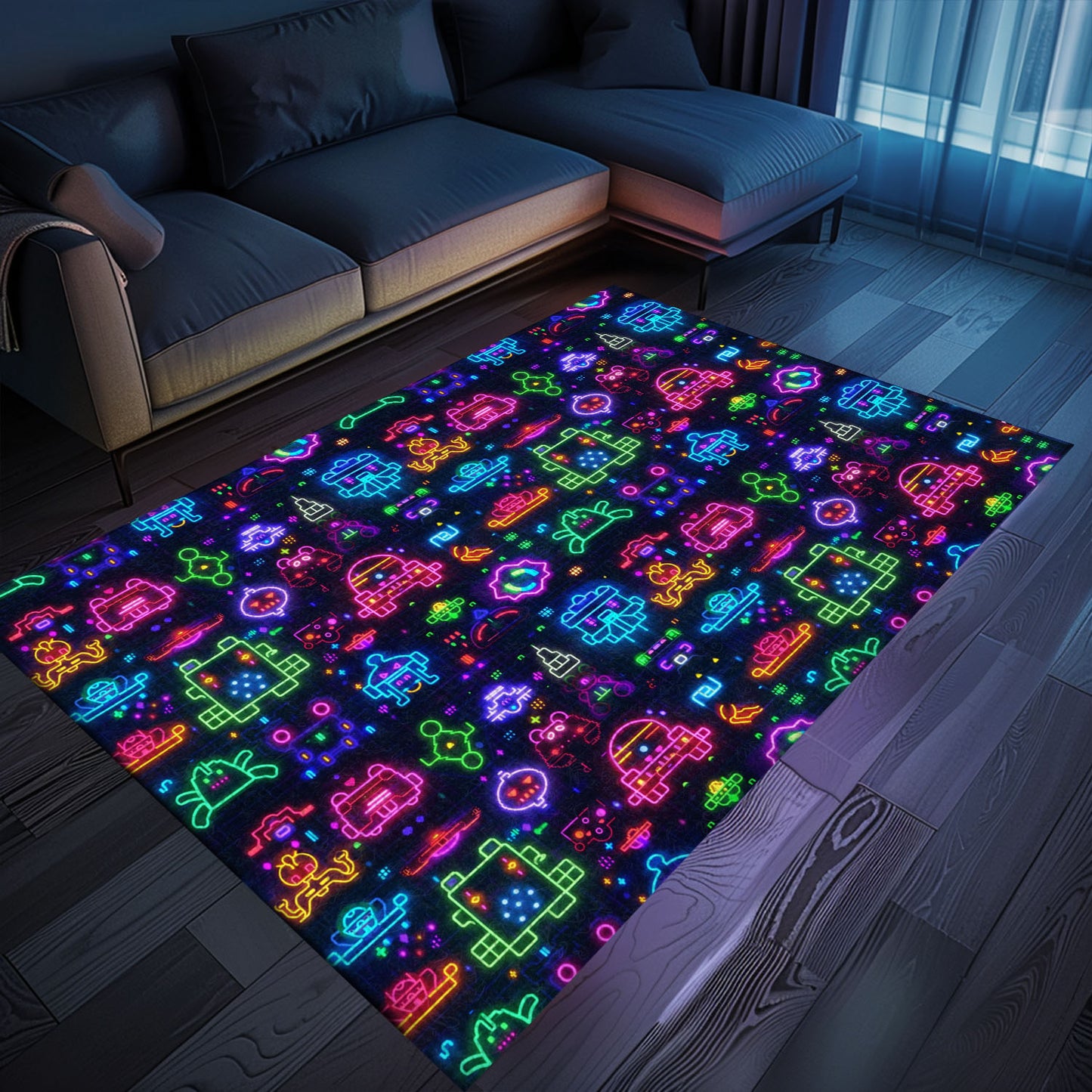 Revitalize Your Living Room with the Classic Dark and Neon 80s Arcade NES Game 8bit Area Rug, Arcade Decor, Gift for Gamers, Video Game Lovers G329
