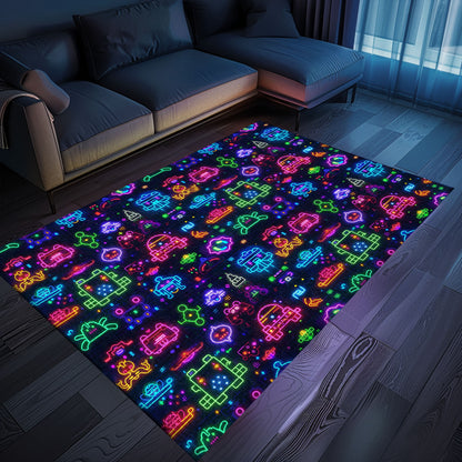 Revitalize Your Living Room with the Classic Dark and Neon 80s Arcade NES Game 8bit Area Rug, Arcade Decor, Gift for Gamers, Video Game Lovers G329