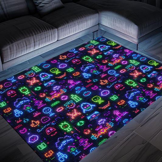Dark and Neon 80s Arcade NES Game 8bit Rugs: The Perfect Décor for Gaming Enthusiasts, Arcade Decor, Gift for Gamers, Video Game Lovers G338