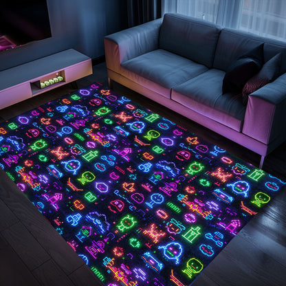 Dark and Neon 80s Arcade NES Game 8bit Rugs: The Perfect Décor for Gaming Enthusiasts, Arcade Decor, Gift for Gamers, Video Game Lovers G338