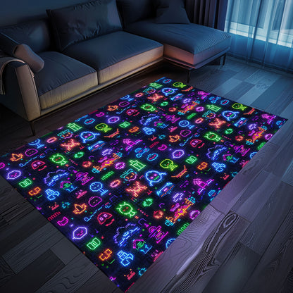 Dark and Neon 80s Arcade NES Game 8bit Rugs: The Perfect Décor for Gaming Enthusiasts, Arcade Decor, Gift for Gamers, Video Game Lovers G338