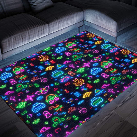 Step Back in Time with Dark and Neon 80s Arcade NES Game 8bit Area Rug for Your Living Space, Arcade Decor, Gift for Gamers, Video Game Lovers G326