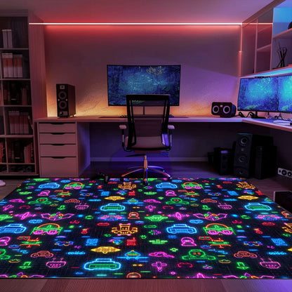 Step Back in Time with Dark and Neon 80s Arcade NES Game 8bit Area Rug for Your Living Space, Arcade Decor, Gift for Gamers, Video Game Lovers G326