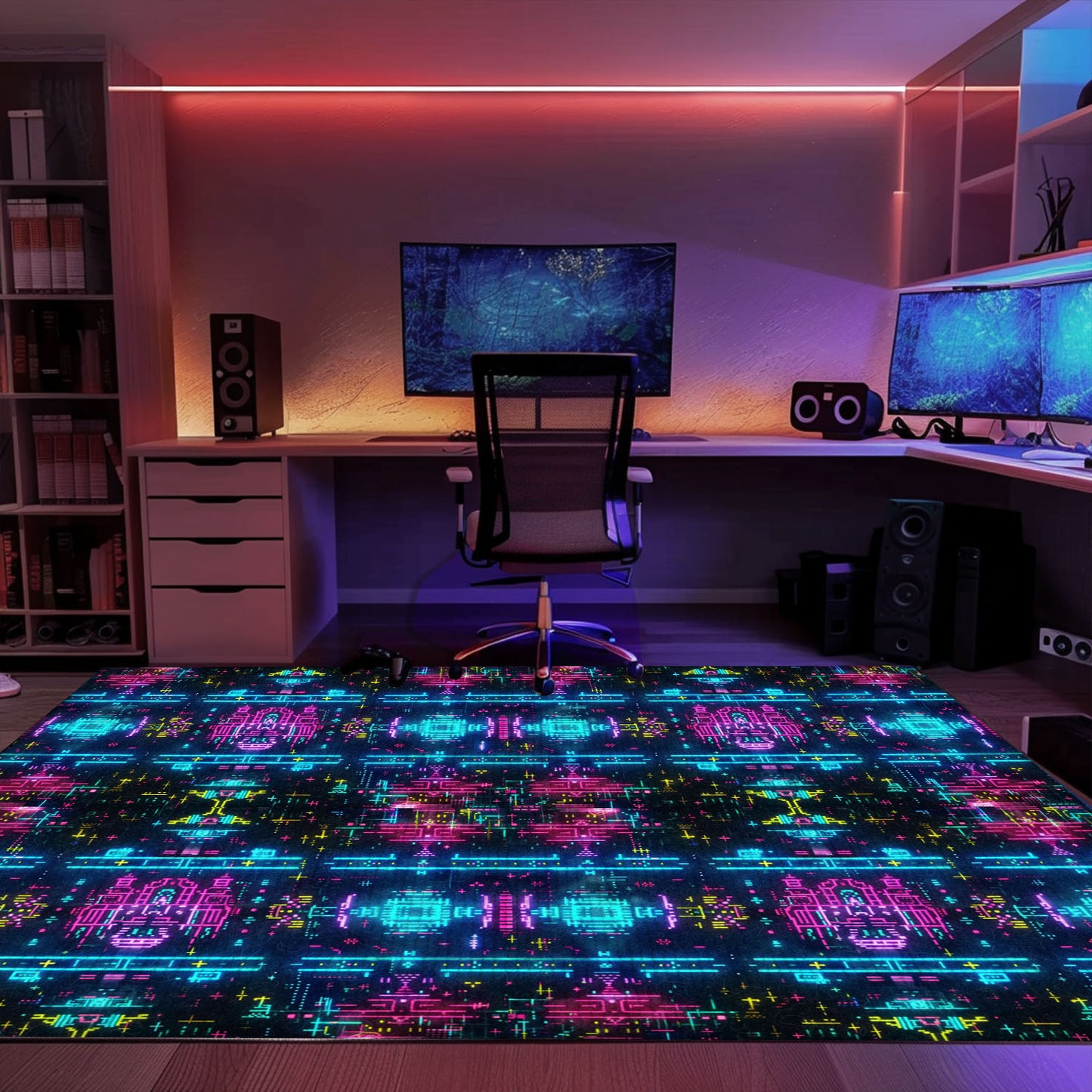 Retro Gaming Delight: Dark and Neon 80s Arcade NES Game 8bit Area Rug for Your Home, Arcade Decor, Gift for Gamers, Video Game Lovers G325