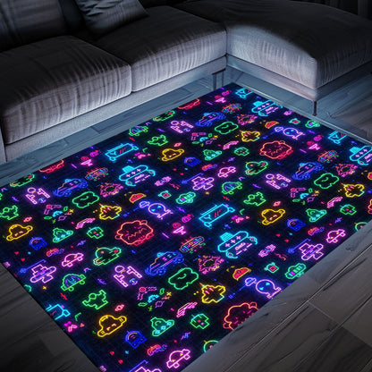 Dark and Neon 80s Arcade NES Game 8bit Area Rug: The Perfect Gift for Gamers of All Ages, Arcade Decor, Gift for Gamers, Video Game Lovers G324