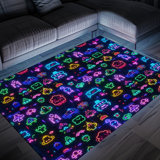 Dark and Neon 80s Arcade NES Game 8bit Area Rug: The Perfect Gift for Gamers of All Ages, Arcade Decor, Gift for Gamers, Video Game Lovers G324