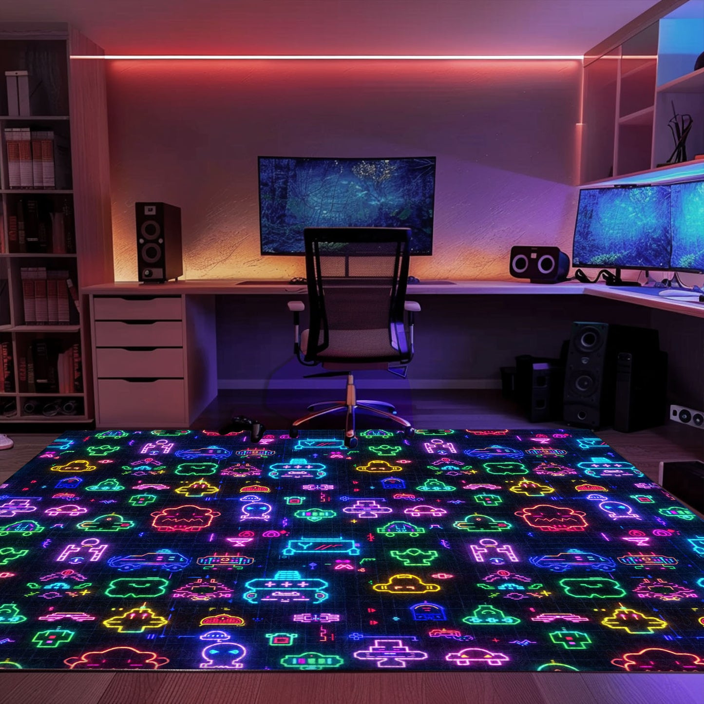 Dark and Neon 80s Arcade NES Game 8bit Area Rug: The Perfect Gift for Gamers of All Ages, Arcade Decor, Gift for Gamers, Video Game Lovers G324