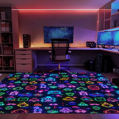 Dark and Neon 80s Arcade NES Game 8bit Area Rug: The Perfect Gift for Gamers of All Ages, Arcade Decor, Gift for Gamers, Video Game Lovers G324