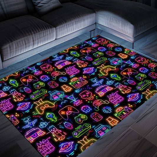 Transform Your Bedroom into a Gaming Haven with Dark and Neon 80s Arcade NES Game 8bit Area Rug, Arcade Decor, Gift for Gamers, Video Game Lovers G323