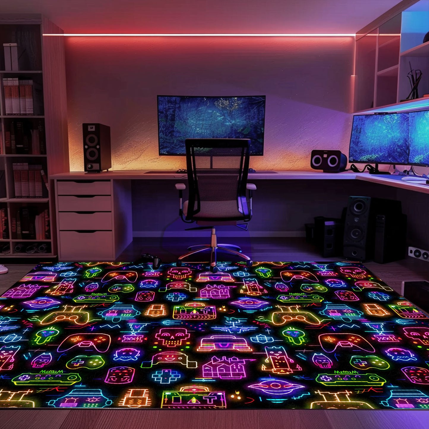 Transform Your Bedroom into a Gaming Haven with Dark and Neon 80s Arcade NES Game 8bit Area Rug, Arcade Decor, Gift for Gamers, Video Game Lovers G323