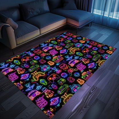 Transform Your Bedroom into a Gaming Haven with Dark and Neon 80s Arcade NES Game 8bit Area Rug, Arcade Decor, Gift for Gamers, Video Game Lovers G323