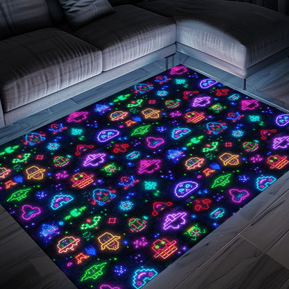 Elevate Your Home Décor with the Iconic Dark and Neon 80s Arcade NES Game 8bit Area Rug, Arcade Decor, Gift for Gamers, Video Game Lovers G322