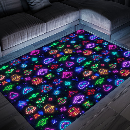 Elevate Your Home Décor with the Iconic Dark and Neon 80s Arcade NES Game 8bit Area Rug, Arcade Decor, Gift for Gamers, Video Game Lovers G322