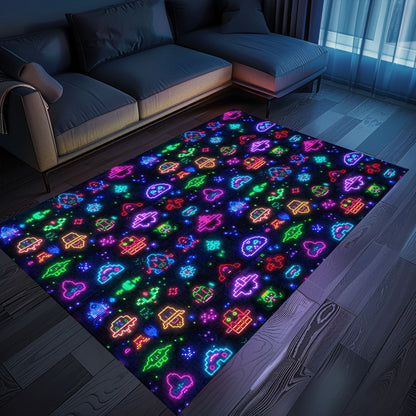 Elevate Your Home Décor with the Iconic Dark and Neon 80s Arcade NES Game 8bit Area Rug, Arcade Decor, Gift for Gamers, Video Game Lovers G322