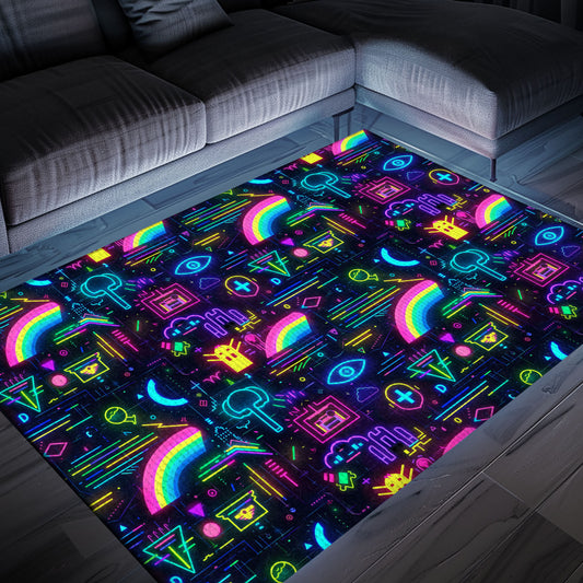 Dark and Neon 80s Arcade NES Game 8bit Area Rug: Perfect for Creating Gaming Zones in Your Home, Arcade Decor, Gift for Gamers, Video Game Lovers G320
