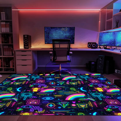 Dark and Neon 80s Arcade NES Game 8bit Area Rug: Perfect for Creating Gaming Zones in Your Home, Arcade Decor, Gift for Gamers, Video Game Lovers G320