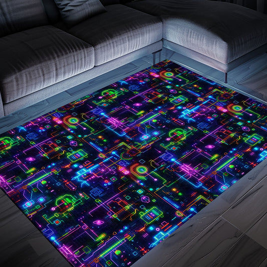 Transport Yourself to the 80s with the Dark and Neon Arcade NES Game 8bit Area Rug, Arcade Decor, Gift for Gamers, Video Game Lovers G319