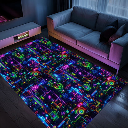 Transport Yourself to the 80s with the Dark and Neon Arcade NES Game 8bit Area Rug, Arcade Decor, Gift for Gamers, Video Game Lovers G319