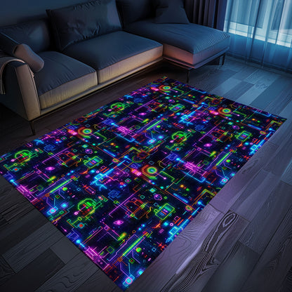 Transport Yourself to the 80s with the Dark and Neon Arcade NES Game 8bit Area Rug, Arcade Decor, Gift for Gamers, Video Game Lovers G319