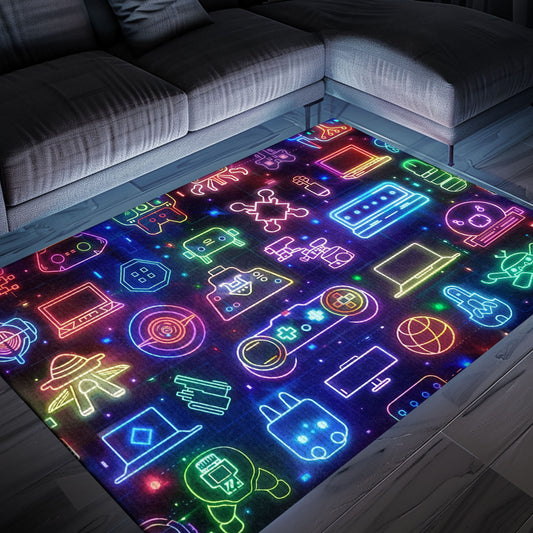 Dark and Neon 80s Arcade NES Game 8bit Area Rug: A Stylish Addition to Any Room, Arcade Decor, Gift for Gamers, Video Game Lovers G318