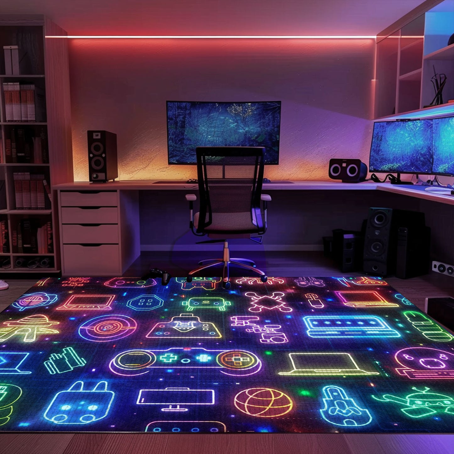 Dark and Neon 80s Arcade NES Game 8bit Area Rug: A Stylish Addition to Any Room, Arcade Decor, Gift for Gamers, Video Game Lovers G318