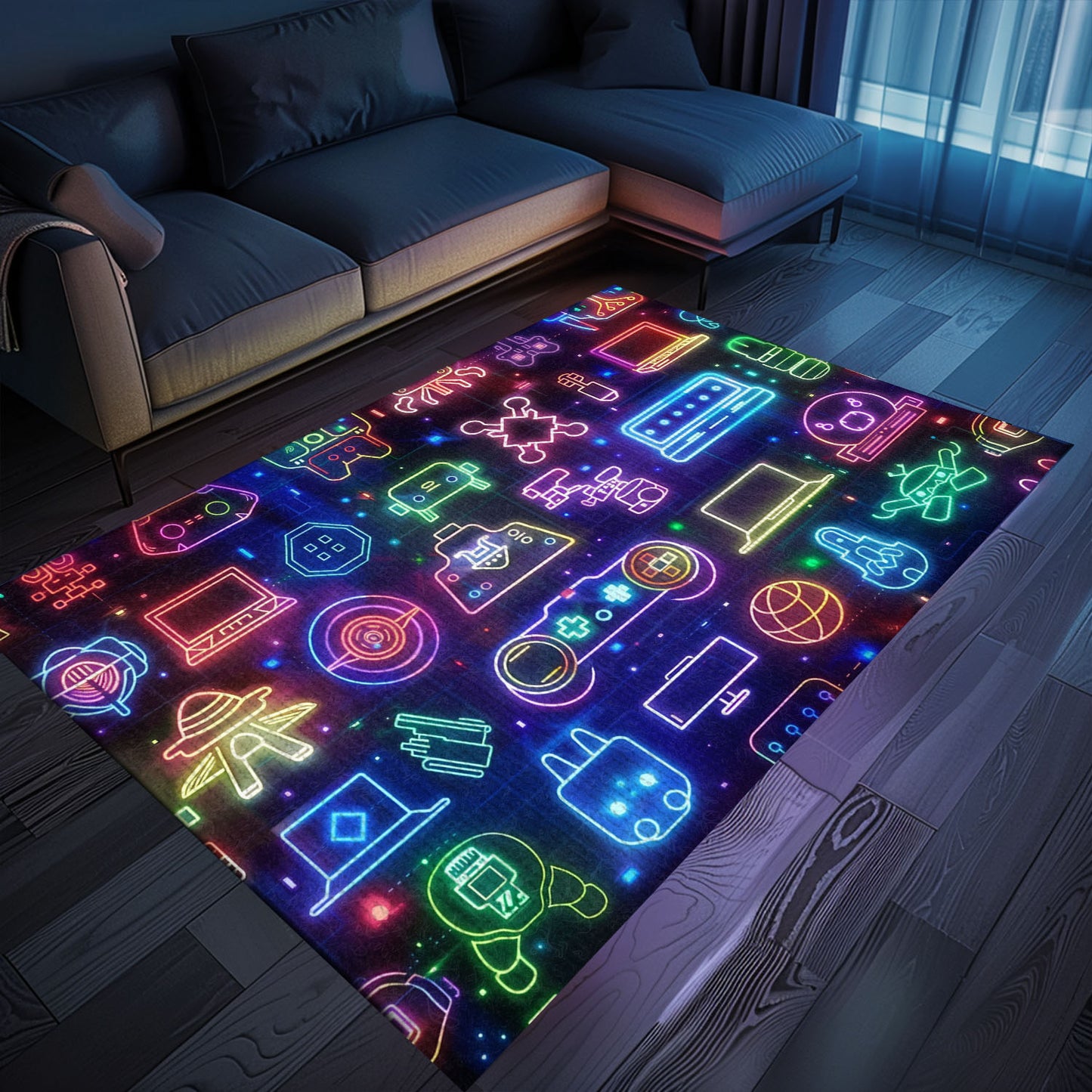 Dark and Neon 80s Arcade NES Game 8bit Area Rug: A Stylish Addition to Any Room, Arcade Decor, Gift for Gamers, Video Game Lovers G318