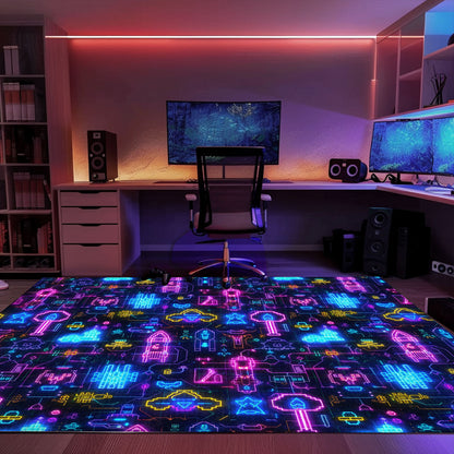 Level Up Your Decor with the Dark and Neon 80s Arcade NES Game 8bit Area Rug, Arcade Decor, Gift for Gamers, Video Game Lovers G317