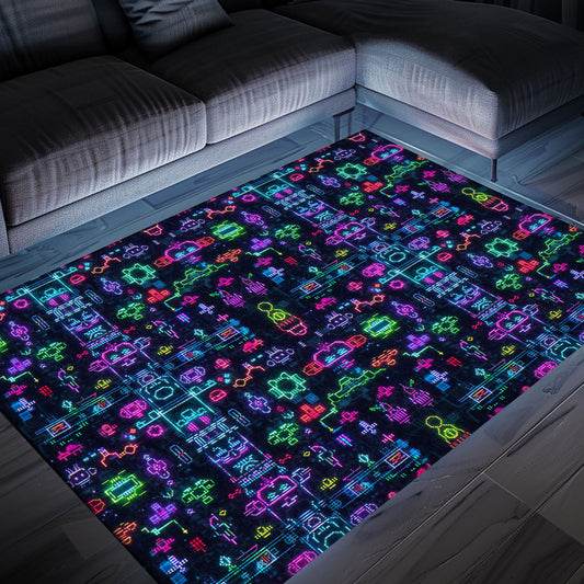 Bring the Arcade Experience Home with the Dark and Neon 80s Arcade NES Game 8bit Area Rug, Arcade Decor, Gift for Gamers, Video Game Lovers G314