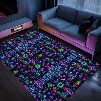 Bring the Arcade Experience Home with the Dark and Neon 80s Arcade NES Game 8bit Area Rug, Arcade Decor, Gift for Gamers, Video Game Lovers G314