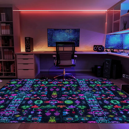 Bring the Arcade Experience Home with the Dark and Neon 80s Arcade NES Game 8bit Area Rug, Arcade Decor, Gift for Gamers, Video Game Lovers G314