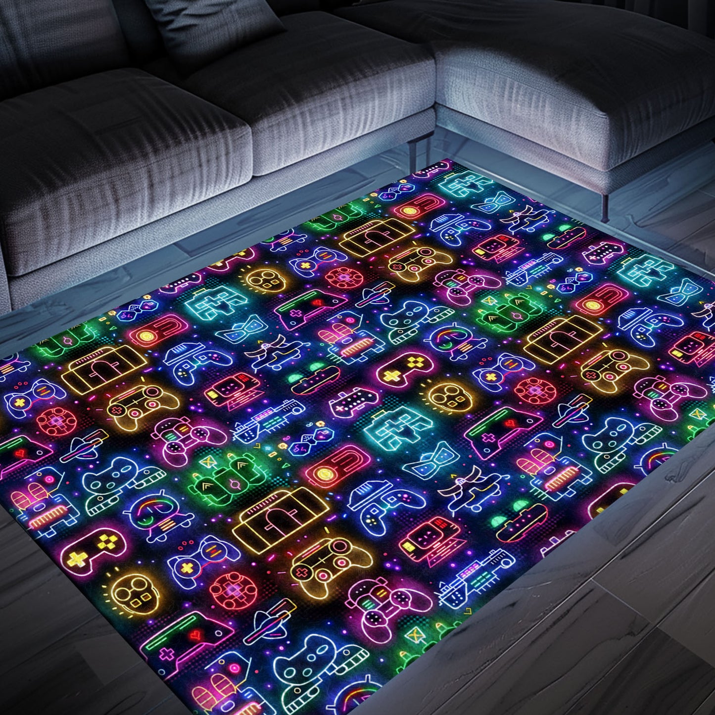 Dark and Neon 80s Arcade NES Game 8bit Area Rug: Redefining Home Entertainment, Arcade Decor, Gift for Gamers, Video Game Lovers G313