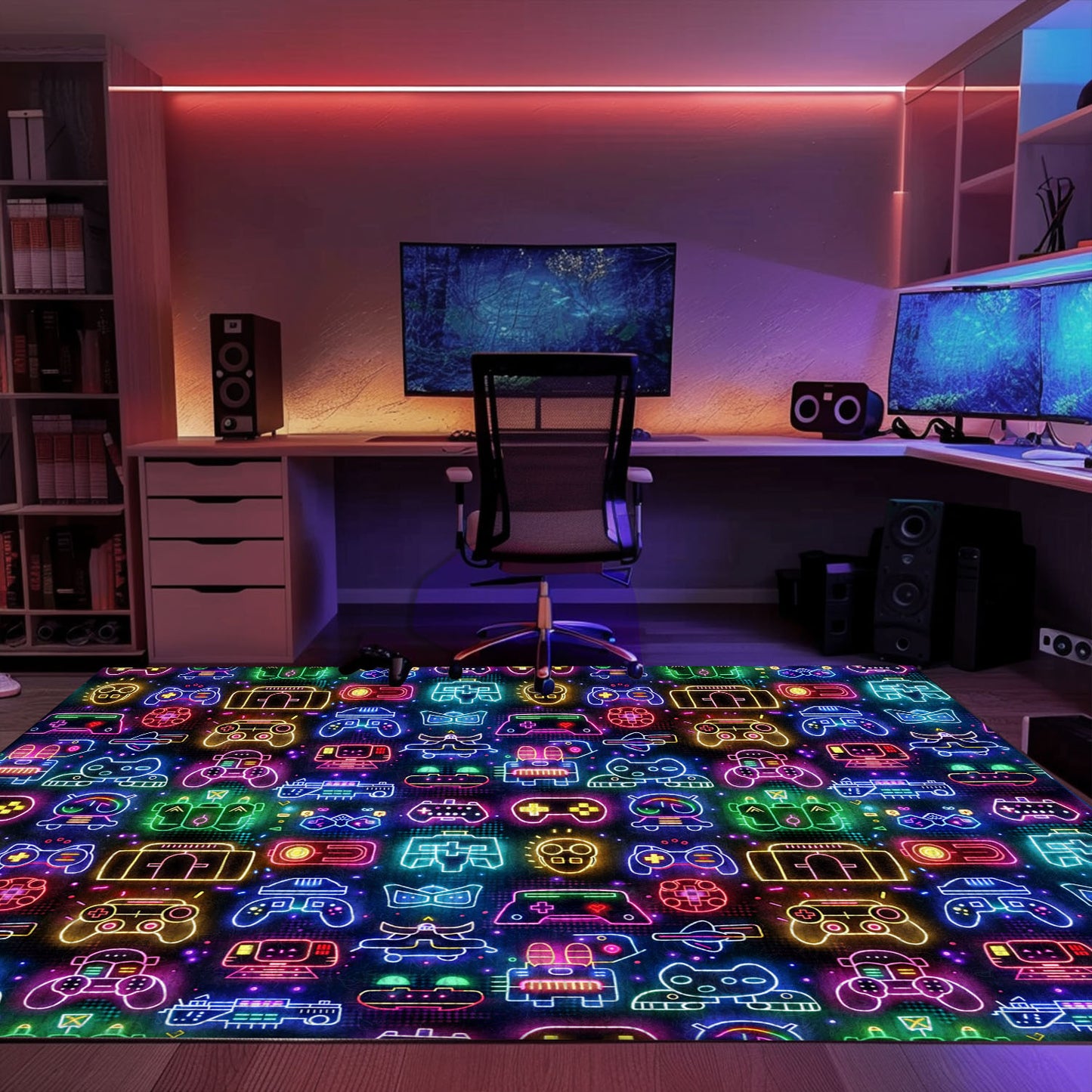Dark and Neon 80s Arcade NES Game 8bit Area Rug: Redefining Home Entertainment, Arcade Decor, Gift for Gamers, Video Game Lovers G313