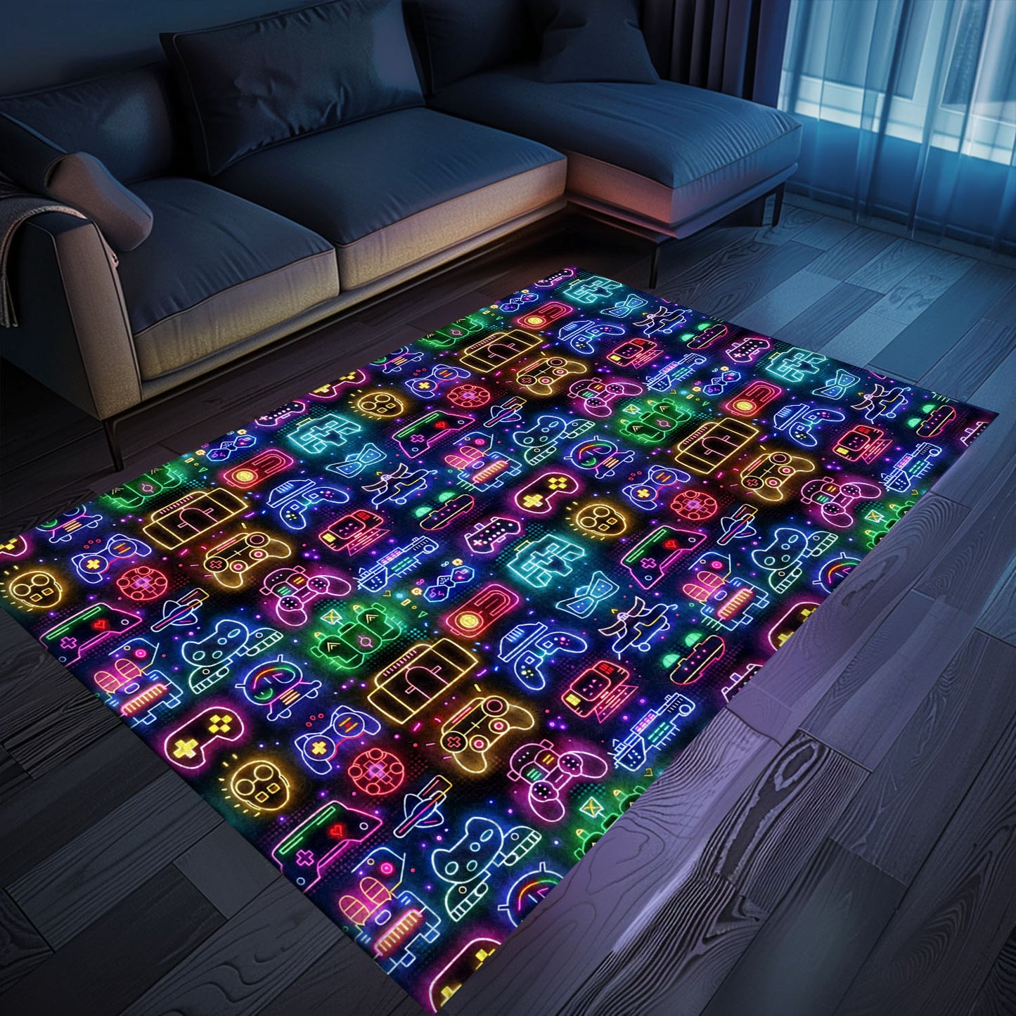 Dark and Neon 80s Arcade NES Game 8bit Area Rug: Redefining Home Entertainment, Arcade Decor, Gift for Gamers, Video Game Lovers G313