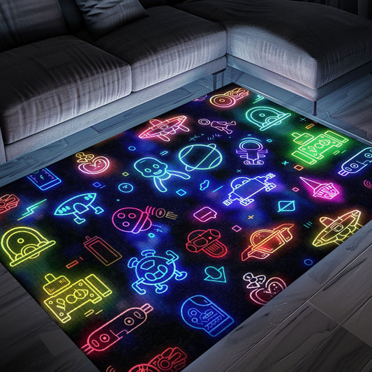 Dark and Neon 80s Arcade NES Game 8bit Area Rug: Enhancing Your Gaming Experience, Arcade Decor, Gift for Gamers, Video Game Lovers G312