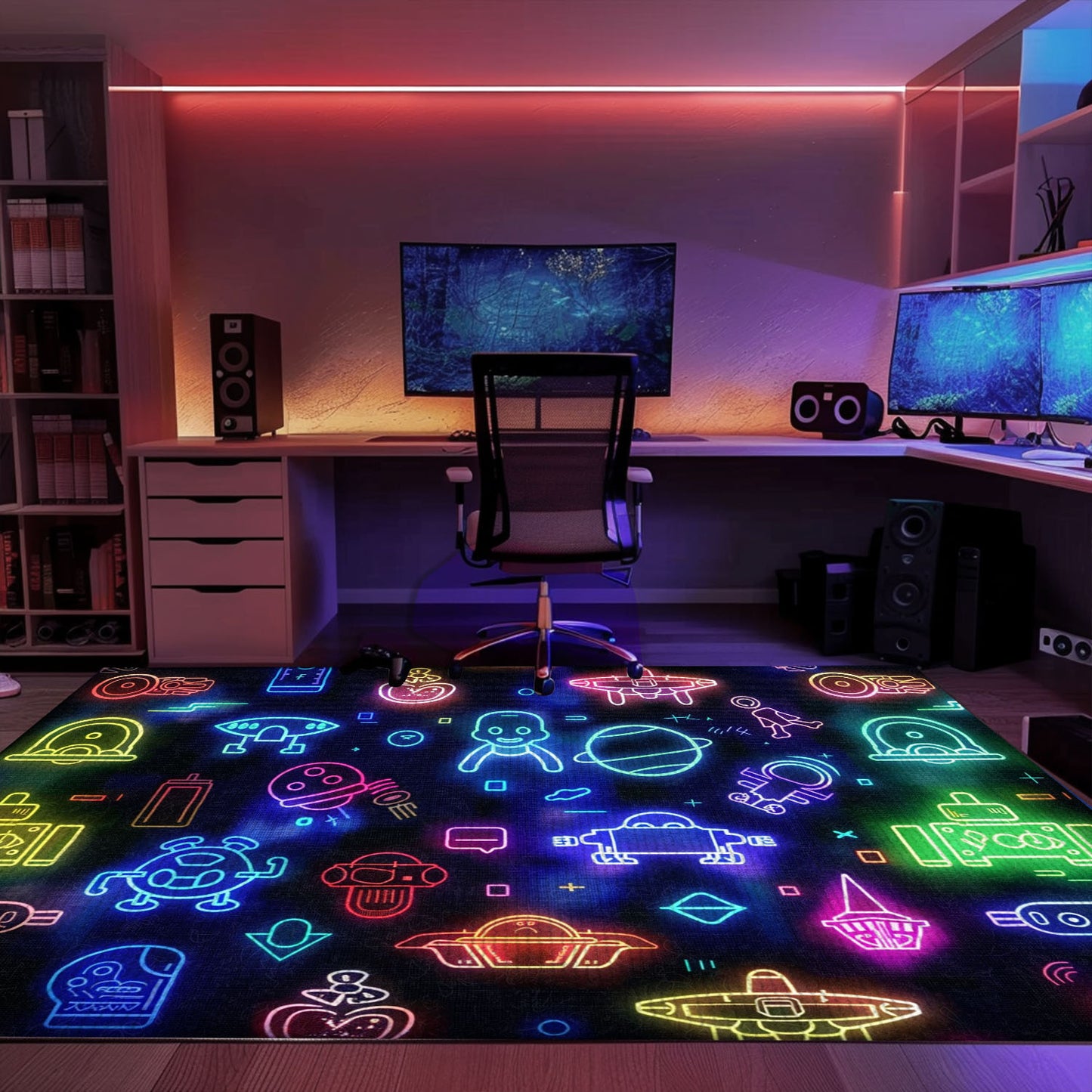 Dark and Neon 80s Arcade NES Game 8bit Area Rug: Enhancing Your Gaming Experience, Arcade Decor, Gift for Gamers, Video Game Lovers G312