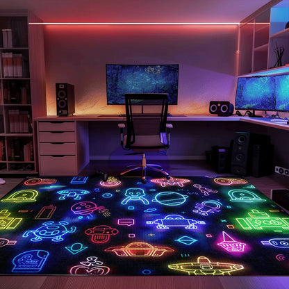 Dark and Neon 80s Arcade NES Game 8bit Area Rug: Enhancing Your Gaming Experience, Arcade Decor, Gift for Gamers, Video Game Lovers G312
