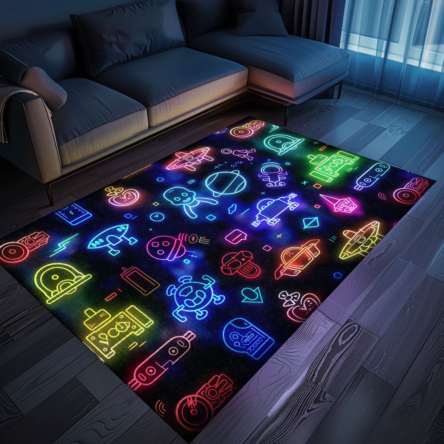 Dark and Neon 80s Arcade NES Game 8bit Area Rug: Enhancing Your Gaming Experience, Arcade Decor, Gift for Gamers, Video Game Lovers G312
