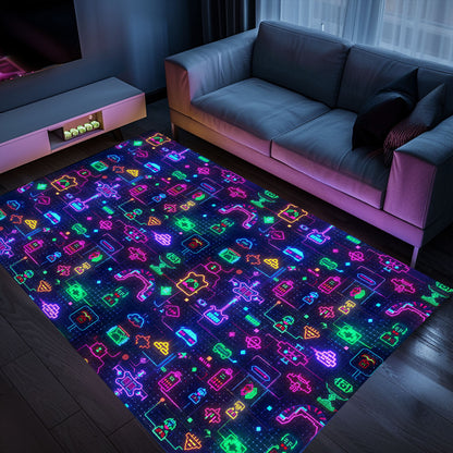 Dive into Retro Gaming Bliss with the Dark and Neon 80s Arcade NES Game 8bit Area Rug, Arcade Decor, Gift for Gamers, Video Game Lovers G311