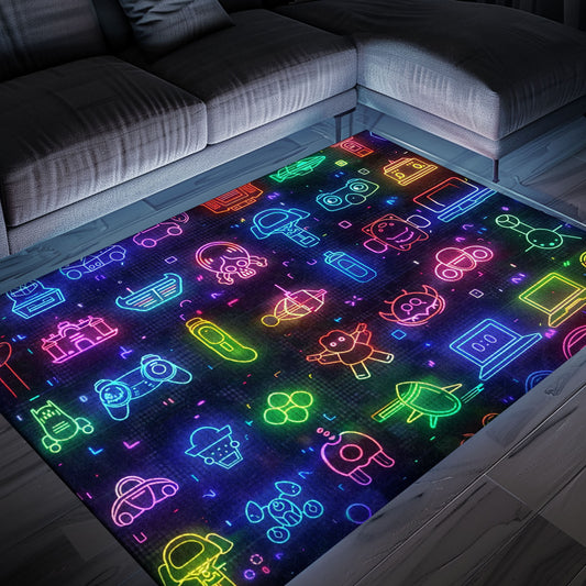 Spruce Up Your Gaming Den with the Dark and Neon 80s Arcade NES Game 8bit Area Rug, Arcade Decor, Gift for Gamers, Video Game Lovers G310