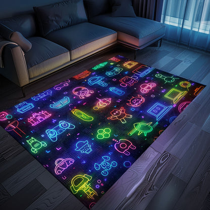 Spruce Up Your Gaming Den with the Dark and Neon 80s Arcade NES Game 8bit Area Rug, Arcade Decor, Gift for Gamers, Video Game Lovers G310