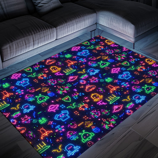 Dark and Neon 80s Arcade NES Game 8bit Area Rug: A Must-Have for Video Game Enthusiasts, Arcade Decor, Gift for Gamers, Video Game Lovers G308