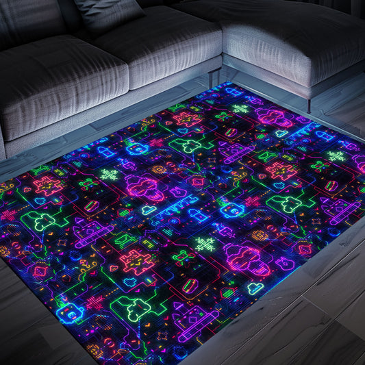 Revamp Your Bedroom with the Classic Dark and Neon 80s Arcade NES Game 8bit Area Rug, Arcade Decor, Gift for Gamers, Video Game Lovers G307