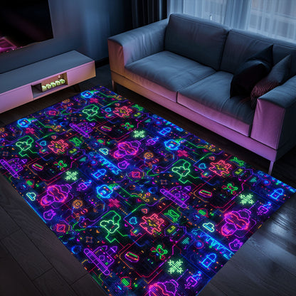 Revamp Your Bedroom with the Classic Dark and Neon 80s Arcade NES Game 8bit Area Rug, Arcade Decor, Gift for Gamers, Video Game Lovers G307