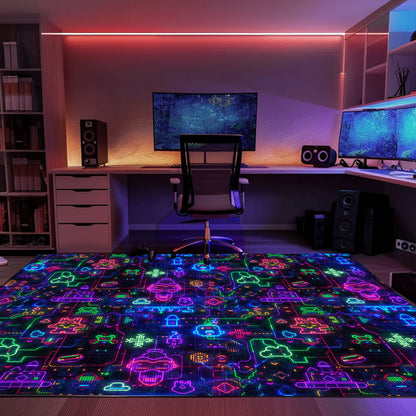 Revamp Your Bedroom with the Classic Dark and Neon 80s Arcade NES Game 8bit Area Rug, Arcade Decor, Gift for Gamers, Video Game Lovers G307
