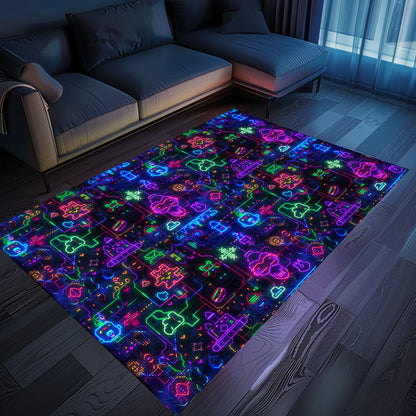 Revamp Your Bedroom with the Classic Dark and Neon 80s Arcade NES Game 8bit Area Rug, Arcade Decor, Gift for Gamers, Video Game Lovers G307